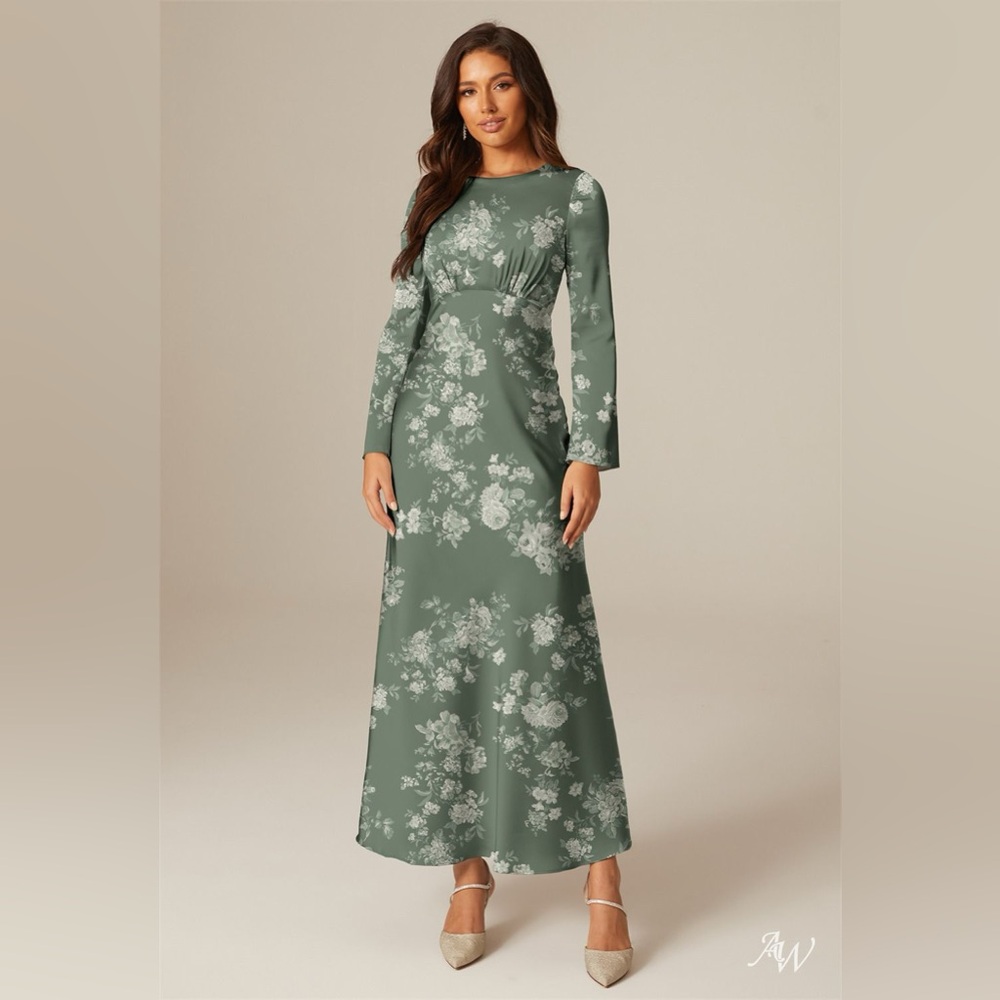 Elegant Floral Green Maxi Dress